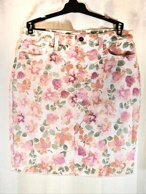 Nwt Jen7 Sz 10 Floral Pink & Peach Pencil Skirt